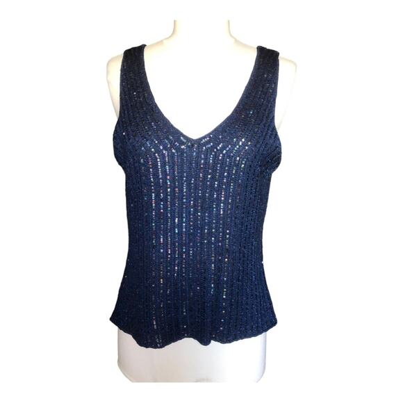 Sigrid Olsen Women’s Double V-neck Sequin Navy Blue Special Occasion Tank Med - Picture 1 of 11
